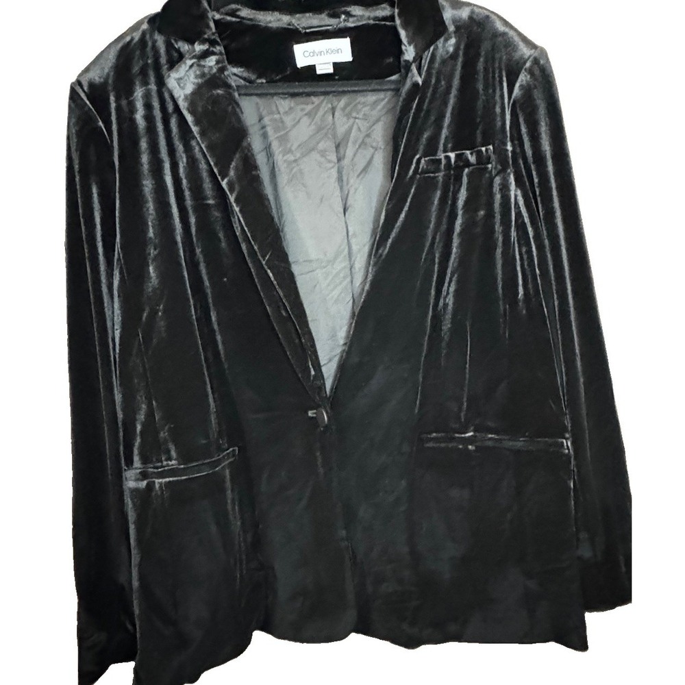 Calvin Klein Plus 22W Black Velvet One Button Blazer Lined Evening Jacket